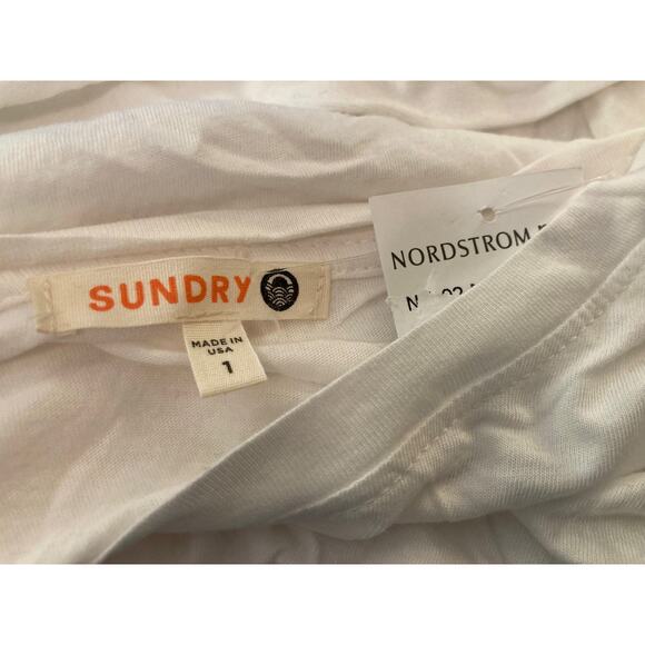 Sundry Ruffle Shoulder Scoop Neck Top Size 1/Small White NWT Made in USA - Picture 4 of 6